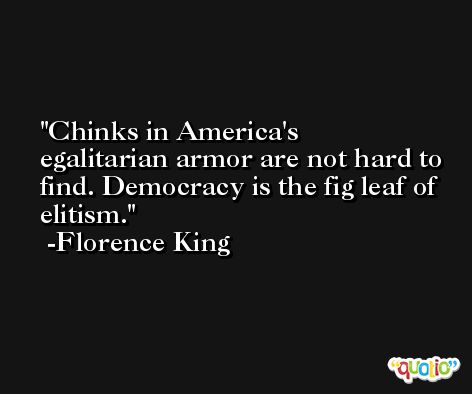 Chinks in America's egalitarian armor are not hard to find. Democracy is the fig leaf of elitism. -Florence King