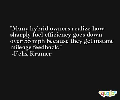 Many hybrid owners realize how sharply fuel efficiency goes down over 55 mph because they get instant mileage feedback. -Felix Kramer