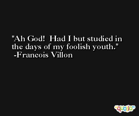 Ah God!  Had I but studied in the days of my foolish youth. -Francois Villon