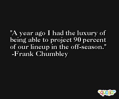 A year ago I had the luxury of being able to project 90 percent of our lineup in the off-season. -Frank Chumbley