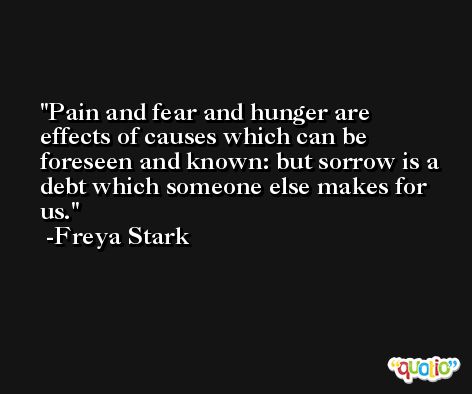 Pain and fear and hunger are effects of causes which can be foreseen and known: but sorrow is a debt which someone else makes for us. -Freya Stark