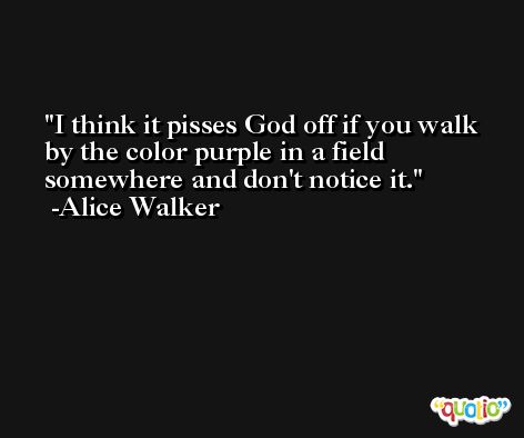 I think it pisses God off if you walk by the color purple in a field somewhere and don't notice it. -Alice Walker