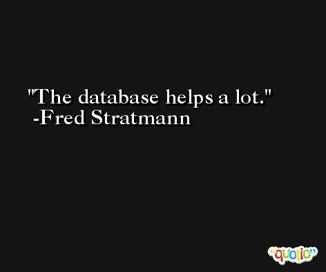 The database helps a lot. -Fred Stratmann