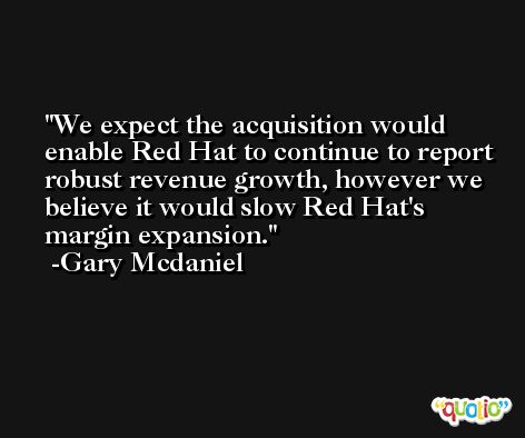 We expect the acquisition would enable Red Hat to continue to report robust revenue growth, however we believe it would slow Red Hat's margin expansion. -Gary Mcdaniel