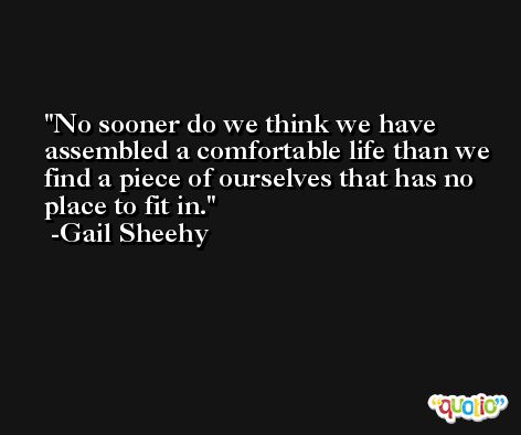 No sooner do we think we have assembled a comfortable life than we find a piece of ourselves that has no place to fit in. -Gail Sheehy
