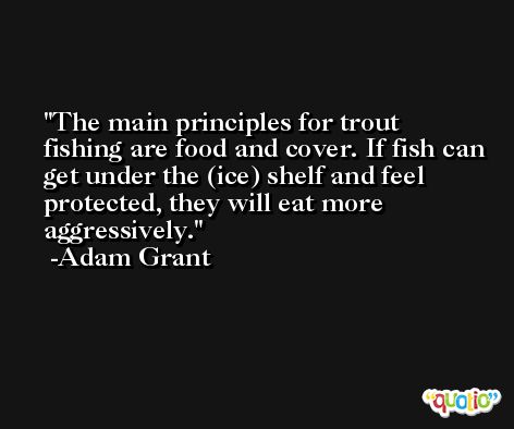The main principles for trout fishing are food and cover. If fish can get under the (ice) shelf and feel protected, they will eat more aggressively. -Adam Grant