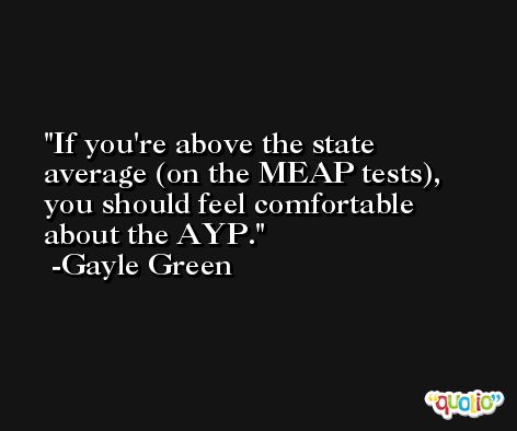 If you're above the state average (on the MEAP tests), you should feel comfortable about the AYP. -Gayle Green