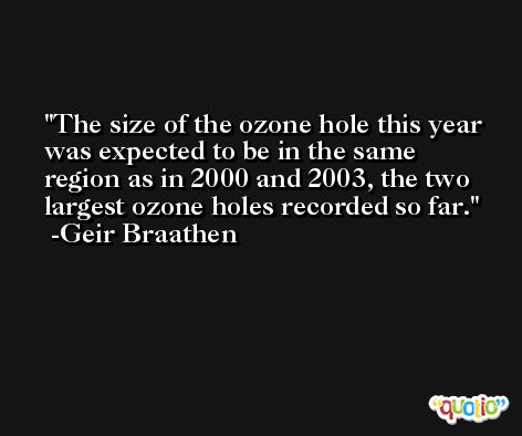 The size of the ozone hole this year was expected to be in the same region as in 2000 and 2003, the two largest ozone holes recorded so far. -Geir Braathen