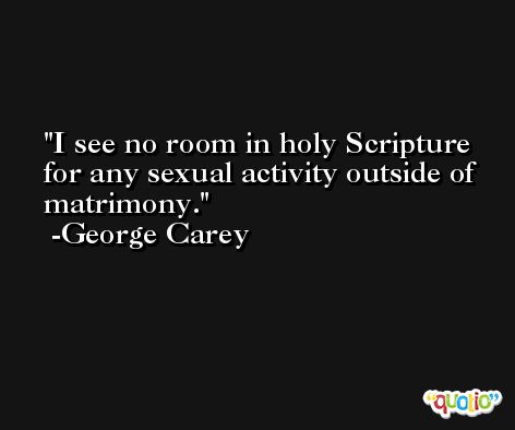 I see no room in holy Scripture for any sexual activity outside of matrimony. -George Carey