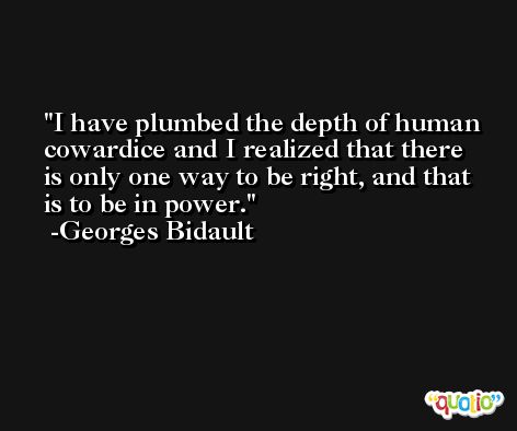 I have plumbed the depth of human cowardice and I realized that there is only one way to be right, and that is to be in power. -Georges Bidault