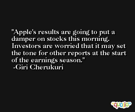 Apple's results are going to put a damper on stocks this morning. Investors are worried that it may set the tone for other reports at the start of the earnings season. -Giri Cherukuri