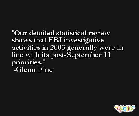 Our detailed statistical review shows that FBI investigative activities in 2003 generally were in line with its post-September 11 priorities. -Glenn Fine