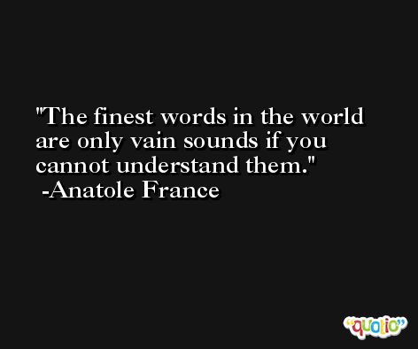 The finest words in the world are only vain sounds if you cannot understand them. -Anatole France