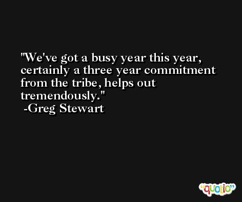 We've got a busy year this year, certainly a three year commitment from the tribe, helps out tremendously. -Greg Stewart