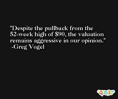 Despite the pullback from the 52-week high of $90, the valuation remains aggressive in our opinion. -Greg Vogel