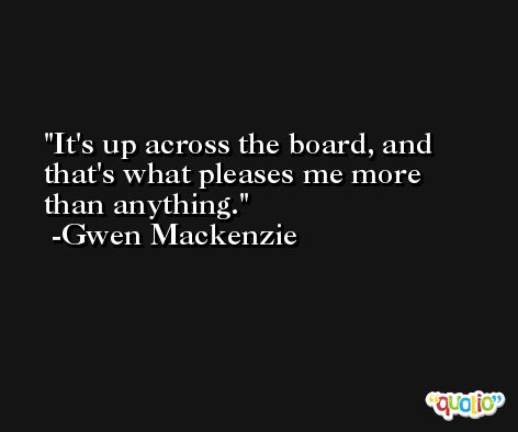 It's up across the board, and that's what pleases me more than anything. -Gwen Mackenzie