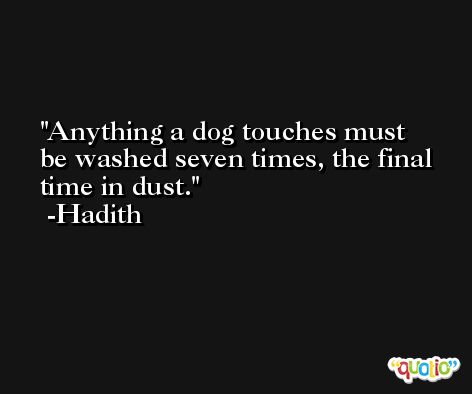 Anything a dog touches must be washed seven times, the final time in dust. -Hadith