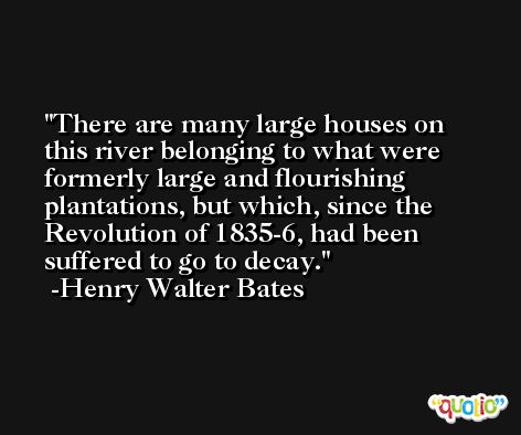 There are many large houses on this river belonging to what were formerly large and flourishing plantations, but which, since the Revolution of 1835-6, had been suffered to go to decay. -Henry Walter Bates