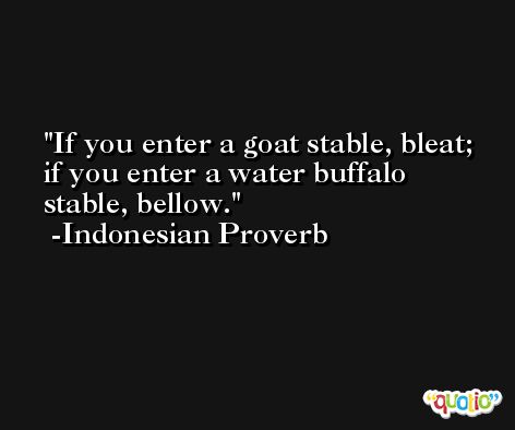 If you enter a goat stable, bleat; if you enter a water buffalo stable, bellow. -Indonesian Proverb