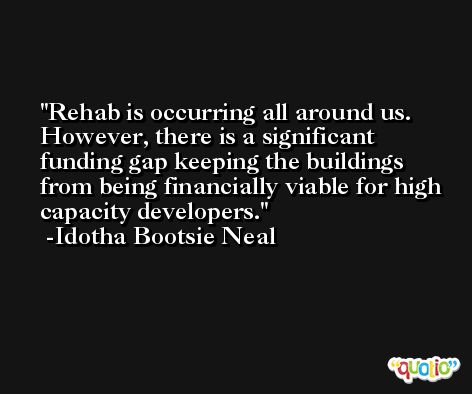 Rehab is occurring all around us. However, there is a significant funding gap keeping the buildings from being financially viable for high capacity developers. -Idotha Bootsie Neal