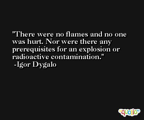 There were no flames and no one was hurt. Nor were there any prerequisites for an explosion or radioactive contamination. -Igor Dygalo
