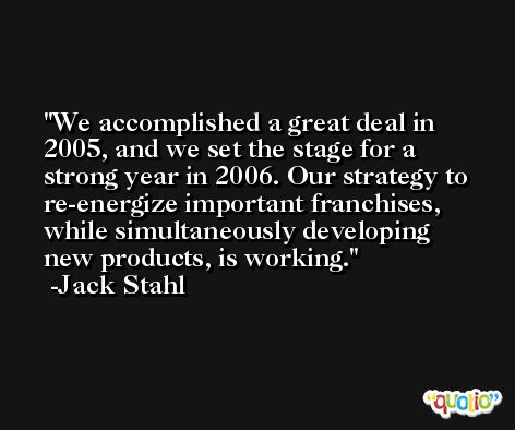 We accomplished a great deal in 2005, and we set the stage for a strong year in 2006. Our strategy to re-energize important franchises, while simultaneously developing new products, is working. -Jack Stahl