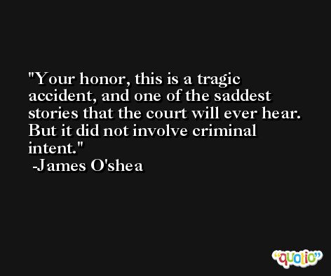 Your honor, this is a tragic accident, and one of the saddest stories that the court will ever hear. But it did not involve criminal intent. -James O'shea