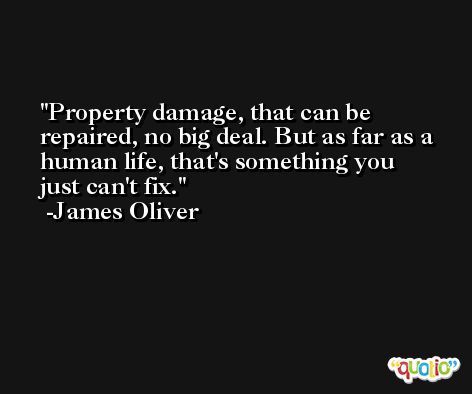 Property damage, that can be repaired, no big deal. But as far as a human life, that's something you just can't fix. -James Oliver