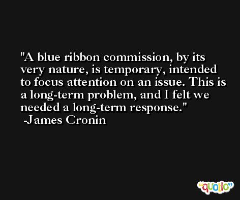 A blue ribbon commission, by its very nature, is temporary, intended to focus attention on an issue. This is a long-term problem, and I felt we needed a long-term response. -James Cronin
