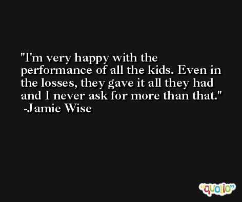 I'm very happy with the performance of all the kids. Even in the losses, they gave it all they had and I never ask for more than that. -Jamie Wise