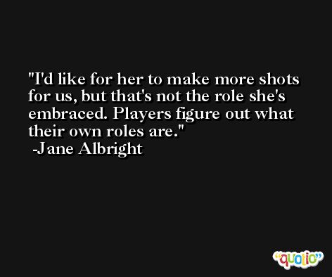 I'd like for her to make more shots for us, but that's not the role she's embraced. Players figure out what their own roles are. -Jane Albright