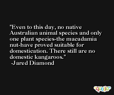 Even to this day, no native Australian animal species and only one plant species-the macadamia nut-have proved suitable for domestication. There still are no domestic kangaroos. -Jared Diamond