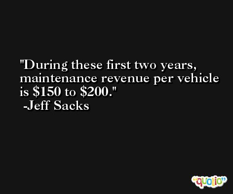 During these first two years, maintenance revenue per vehicle is $150 to $200. -Jeff Sacks