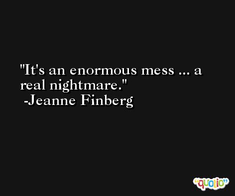 It's an enormous mess ... a real nightmare. -Jeanne Finberg