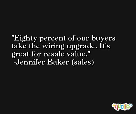 Eighty percent of our buyers take the wiring upgrade. It's great for resale value. -Jennifer Baker (sales)