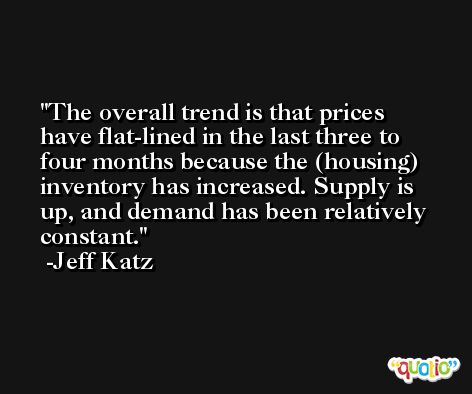 The overall trend is that prices have flat-lined in the last three to four months because the (housing) inventory has increased. Supply is up, and demand has been relatively constant. -Jeff Katz
