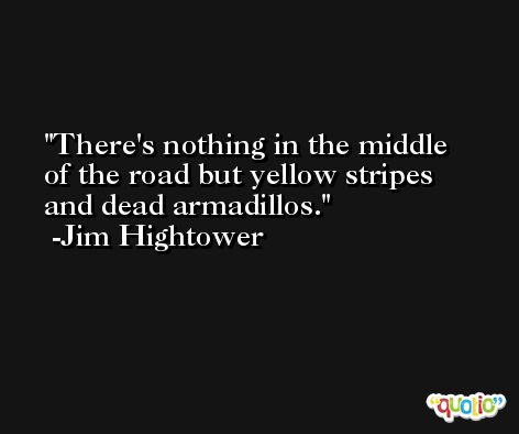 There's nothing in the middle of the road but yellow stripes and dead armadillos. -Jim Hightower