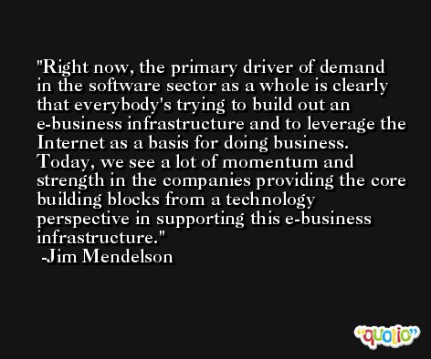 Right now, the primary driver of demand in the software sector as a whole is clearly that everybody's trying to build out an e-business infrastructure and to leverage the Internet as a basis for doing business. Today, we see a lot of momentum and strength in the companies providing the core building blocks from a technology perspective in supporting this e-business infrastructure. -Jim Mendelson