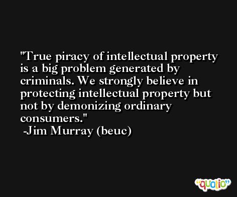 True piracy of intellectual property is a big problem generated by criminals. We strongly believe in protecting intellectual property but not by demonizing ordinary consumers. -Jim Murray (beuc)