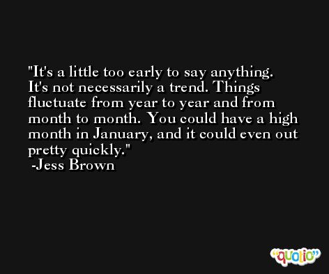 It's a little too early to say anything. It's not necessarily a trend. Things fluctuate from year to year and from month to month. You could have a high month in January, and it could even out pretty quickly. -Jess Brown