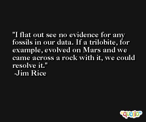 I flat out see no evidence for any fossils in our data. If a trilobite, for example, evolved on Mars and we came across a rock with it, we could resolve it. -Jim Rice