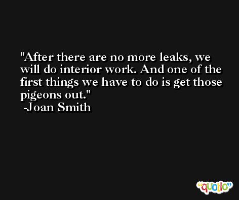 After there are no more leaks, we will do interior work. And one of the first things we have to do is get those pigeons out. -Joan Smith
