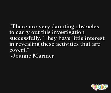 There are very daunting obstacles to carry out this investigation successfully. They have little interest in revealing these activities that are covert. -Joanne Mariner