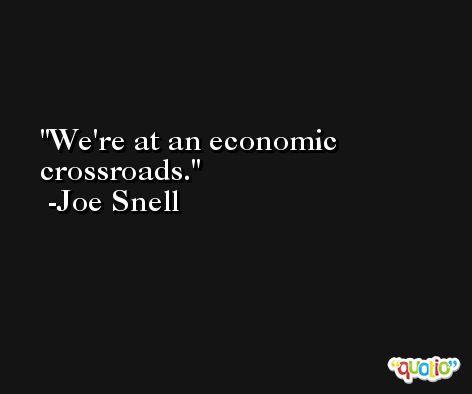 We're at an economic crossroads. -Joe Snell