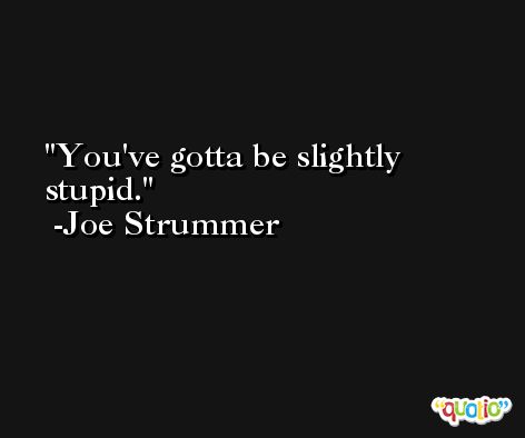 You've gotta be slightly stupid. -Joe Strummer