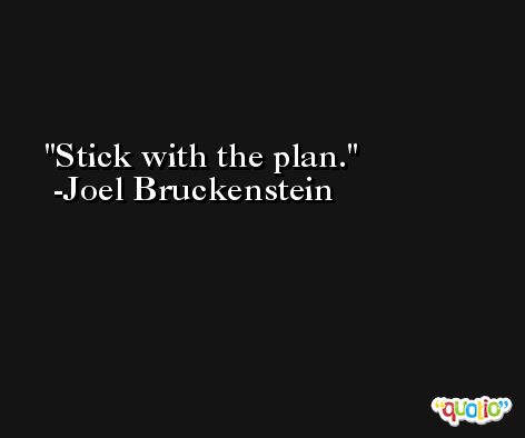 Stick with the plan. -Joel Bruckenstein
