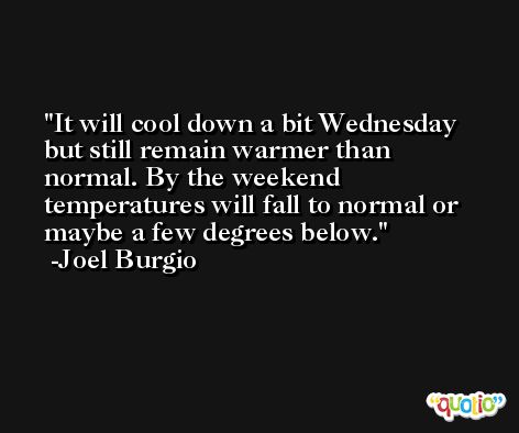 It will cool down a bit Wednesday but still remain warmer than normal. By the weekend temperatures will fall to normal or maybe a few degrees below. -Joel Burgio