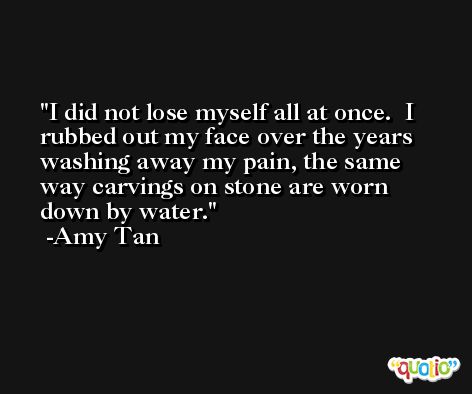 I did not lose myself all at once.  I rubbed out my face over the years washing away my pain, the same way carvings on stone are worn down by water. -Amy Tan