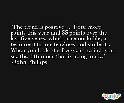 The trend is positive, ... Four more points this year and 55 points over the last five years, which is remarkable, a testament to our teachers and students. When you look at a five-year period, you see the difference that is being made. -John Phillips