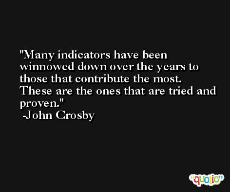 Many indicators have been winnowed down over the years to those that contribute the most. These are the ones that are tried and proven. -John Crosby